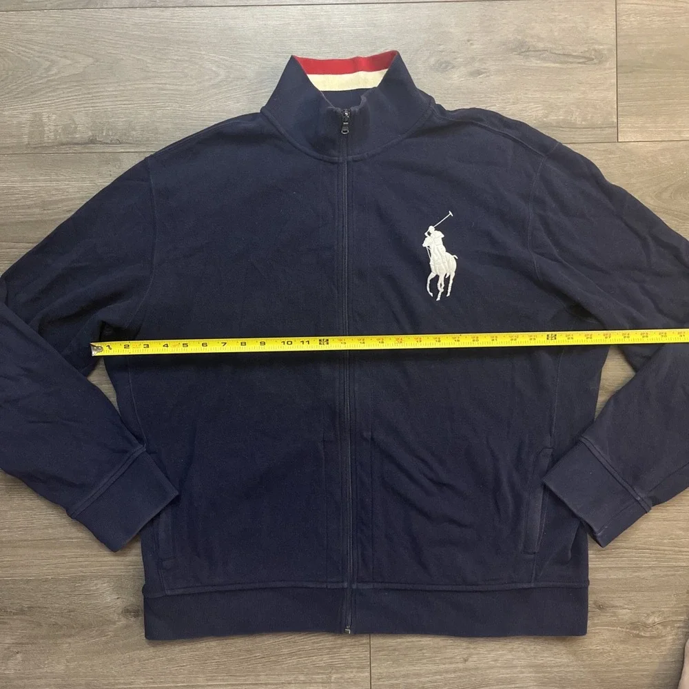 Polo Ralph Lauren Mens 2XL Full Zip Big Pony Knit Sweater Blue